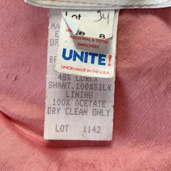 NOS Vintage WEDDING Pink SILK Empire Bridal DAMASK Formal Prom Dress XS - Picture 11 of 11